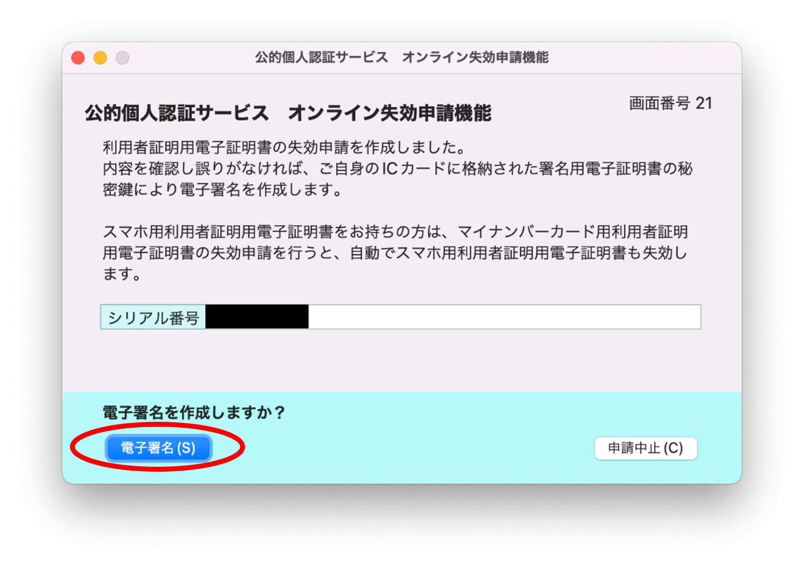 公的個人認証サービス オンライン失効申請確認のイメージ21