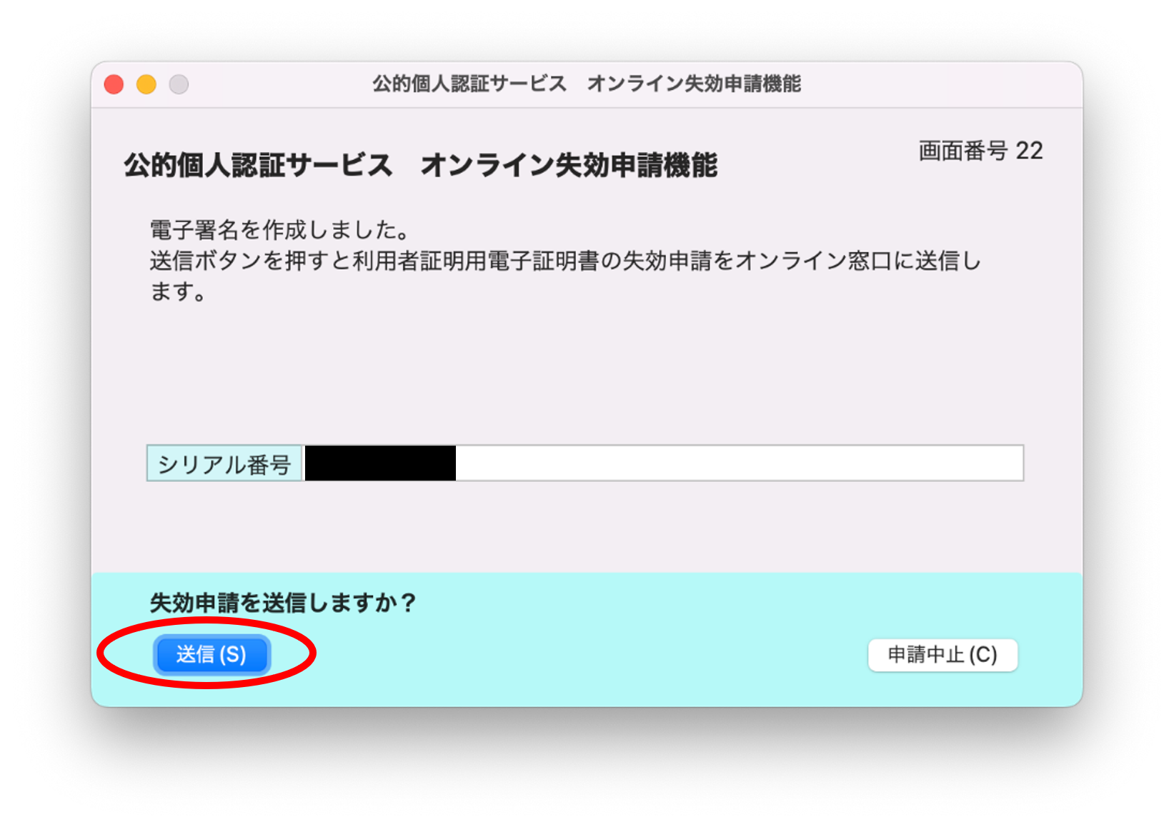 公的個人認証サービス オンライン失効申請確認のイメージ22