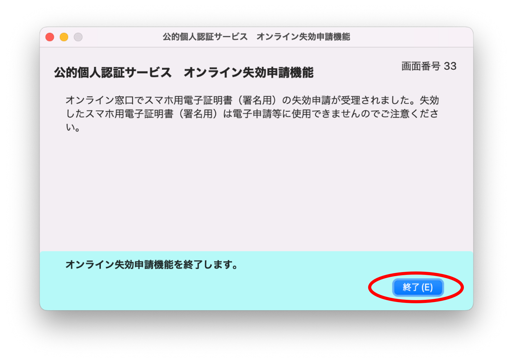 公的個人認証サービス オンライン失効申請確認のイメージ33