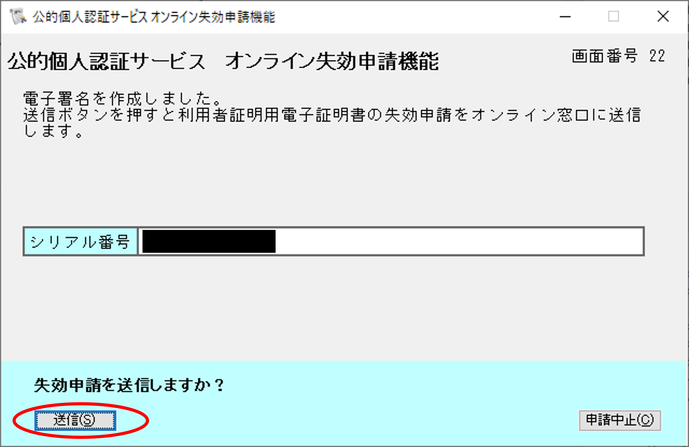 公的個人認証サービス オンライン失効申請確認のイメージ22