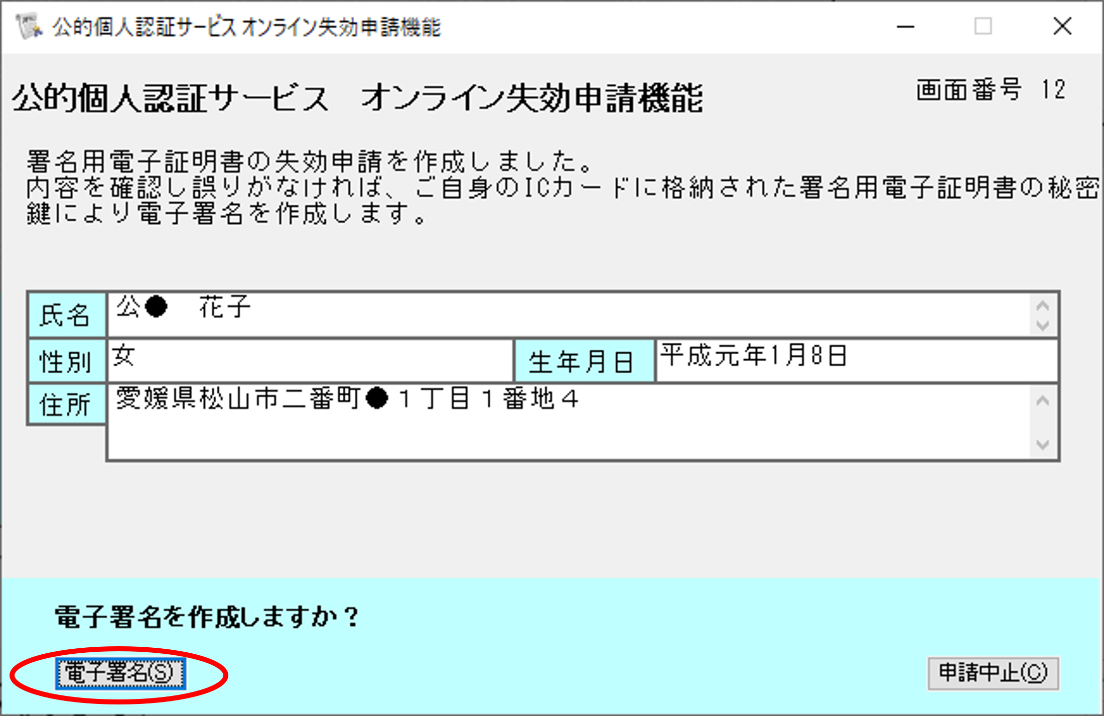 電子証明書の内容確認イメージ12